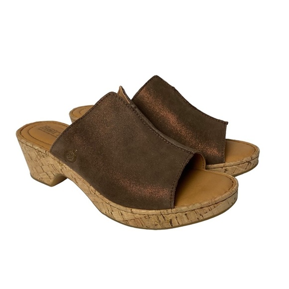 Born handcrafted footwear brown sparkle wedge cork heels sandals size 8M - Picture 1 of 7